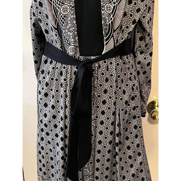 ECI Women's A-Line Dress XL Black Geometric Print Bohemian Long Sleeves - Picture 7 of 10